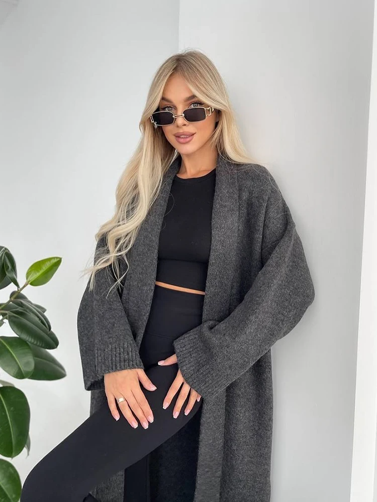 Exquisite long hooded cardigan sweater for women