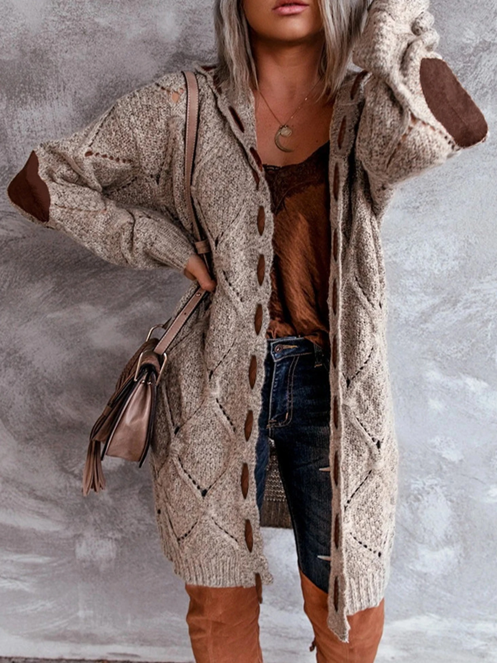 Exquisite women's plush cardigan sweater, long and loose