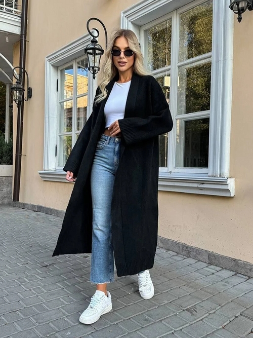 Exquisite long hooded cardigan sweater for women