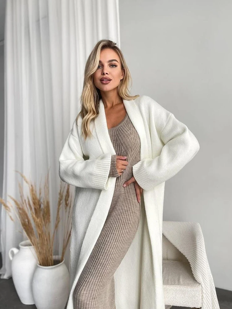 Exquisite long hooded cardigan sweater for women