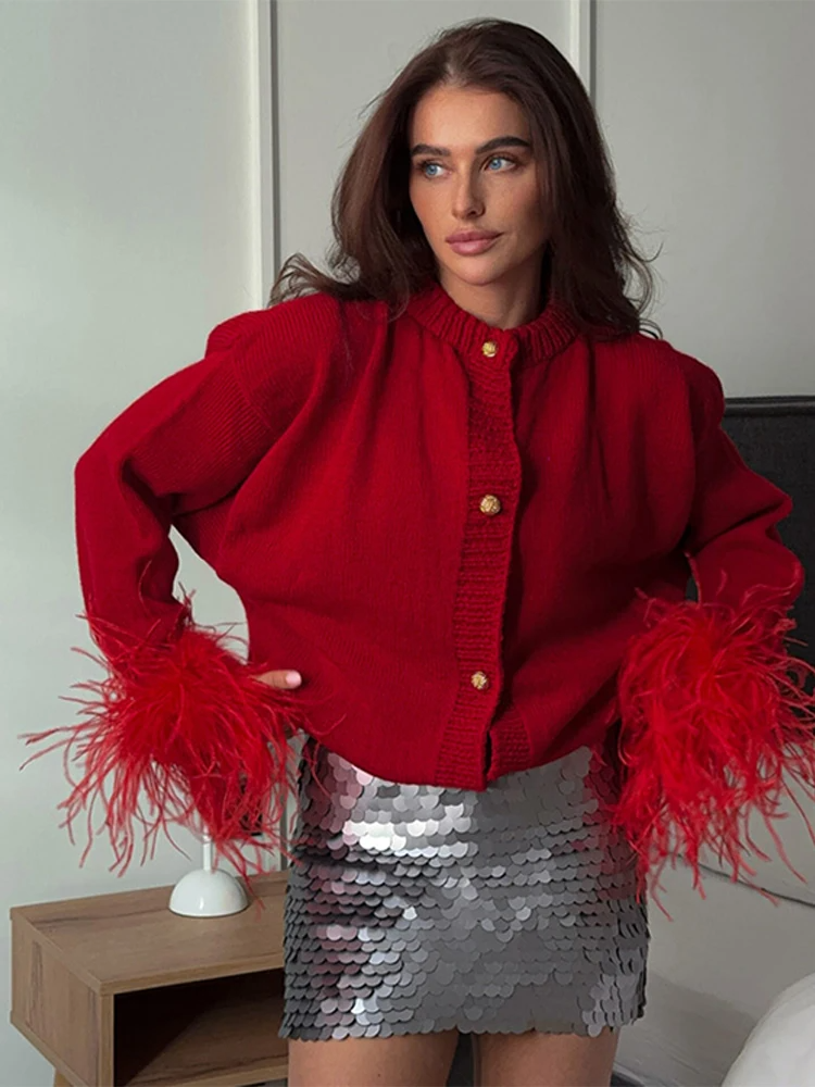 Women's Short Red Cardigan Sweater