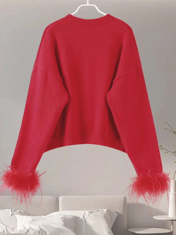 Women's Short Red Cardigan Sweater